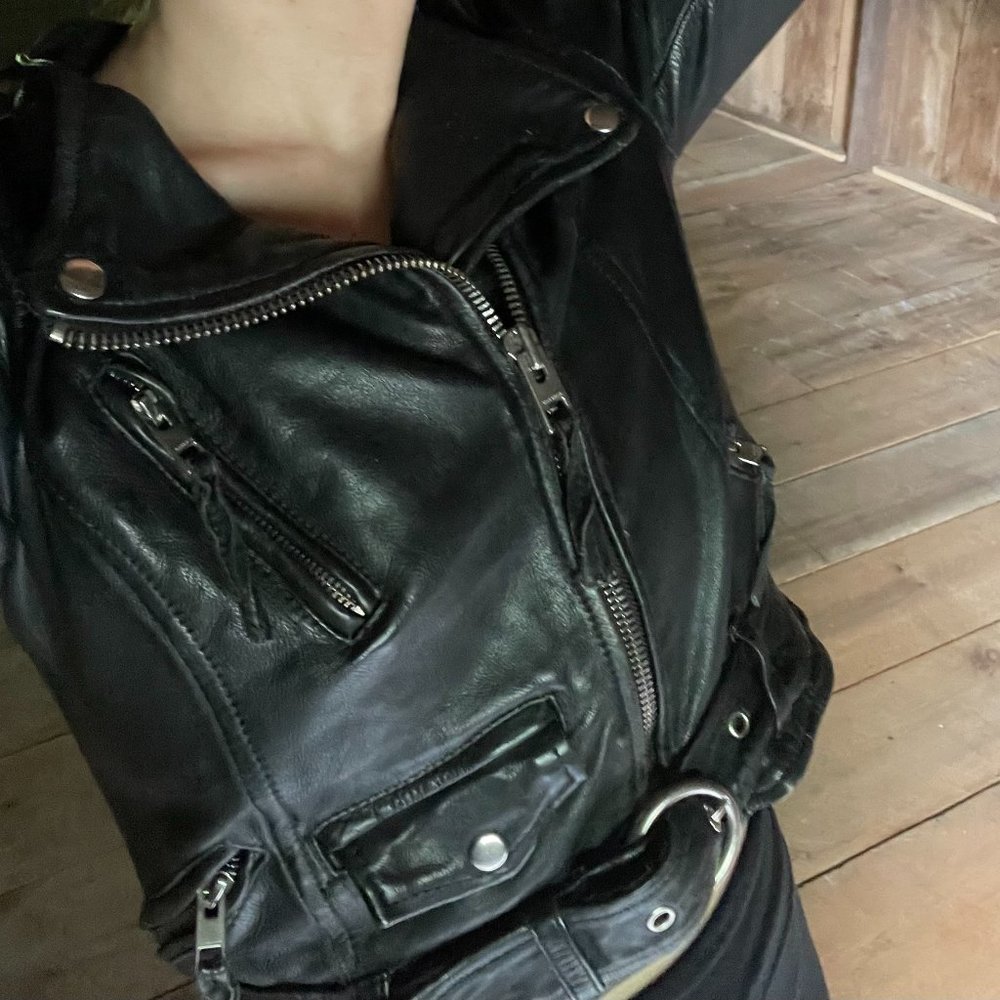 AllSaints Cropped Leather Jacket, Size UK10/US6